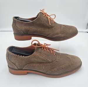 Cole Haan Alisa LunarGrand Wingtip Oxford Brown Suede Orange Sole  Size 6.5 B